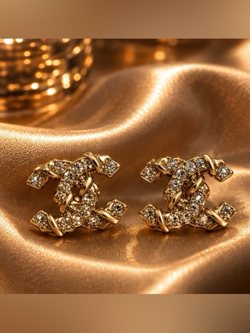 Gold Tone Crystal Interlocking Statement Stud Earrings
